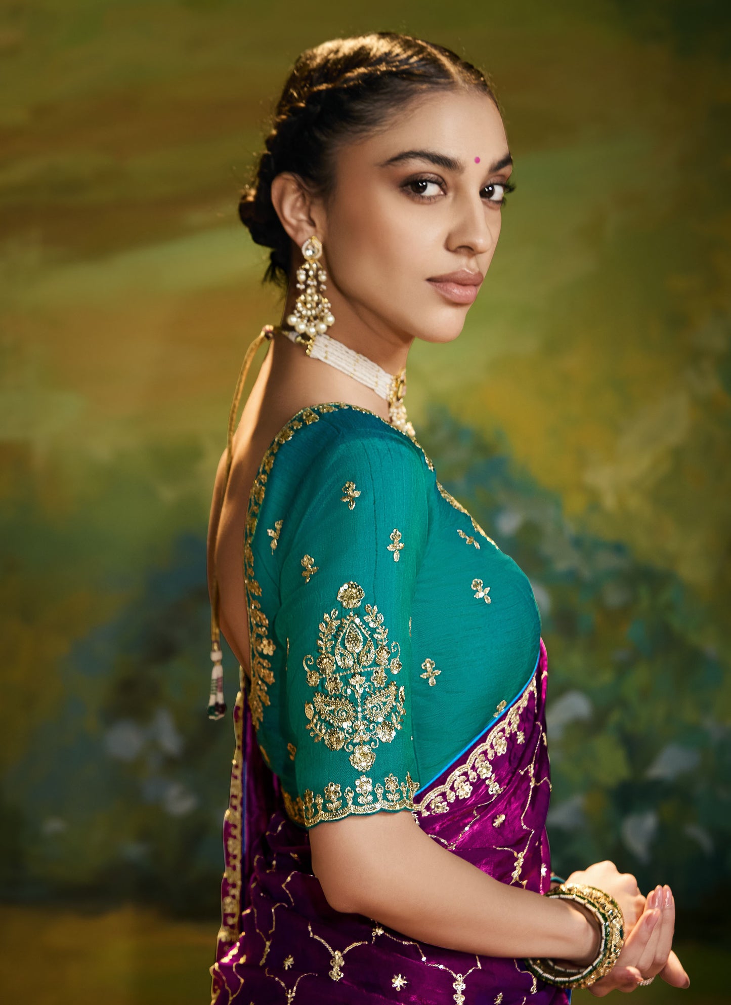 Purple Cut work Embroidered Kajal Festive Saree