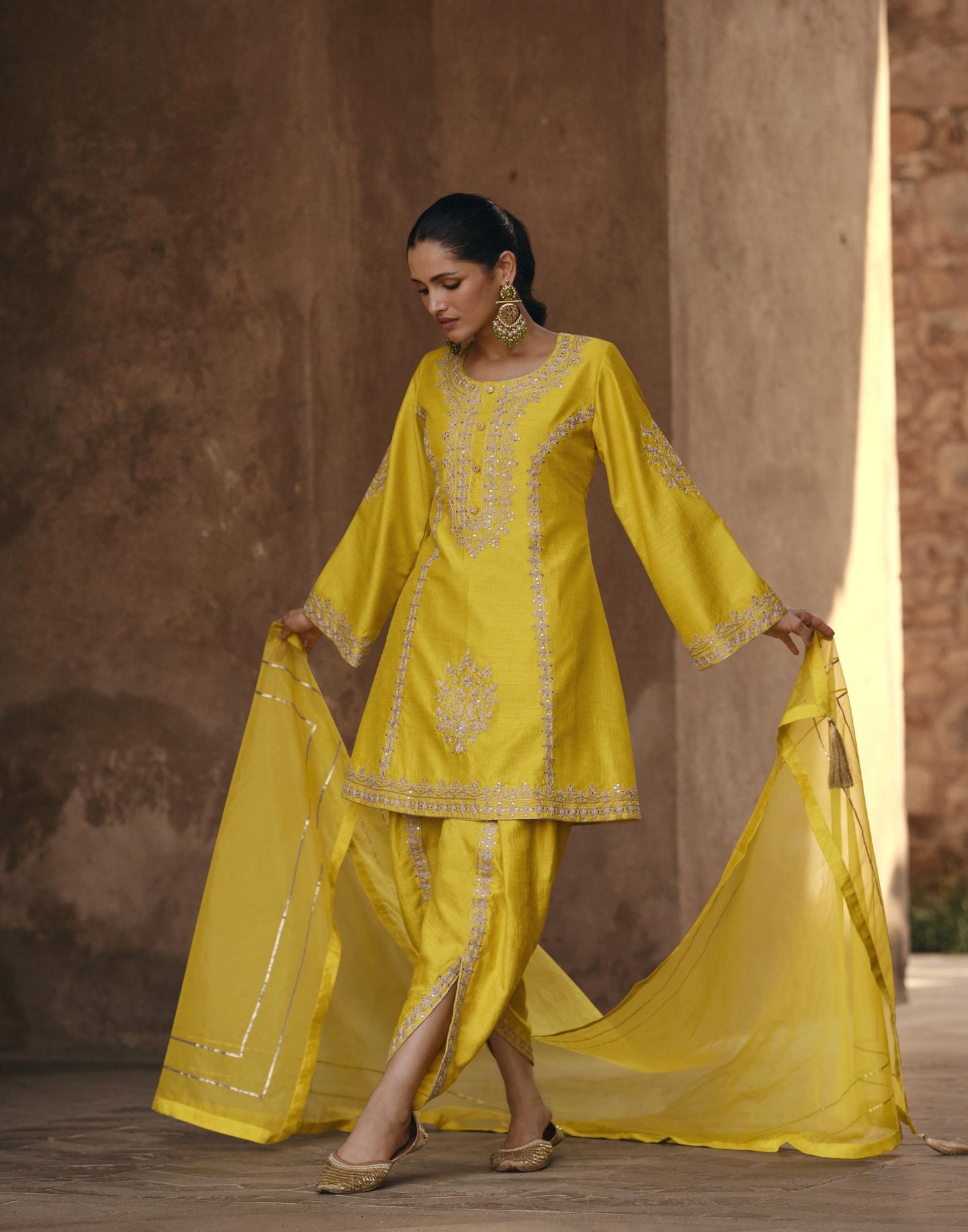 Yellow Color Art Silk Embroidery Salwar Suit