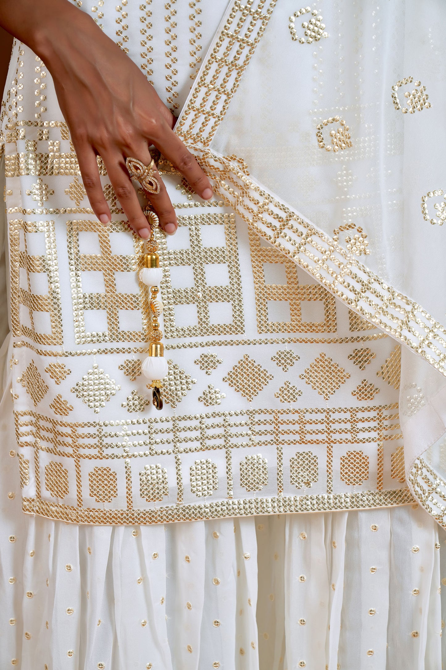 White Sequins Embroidery Georgette Sharara for Sangeet