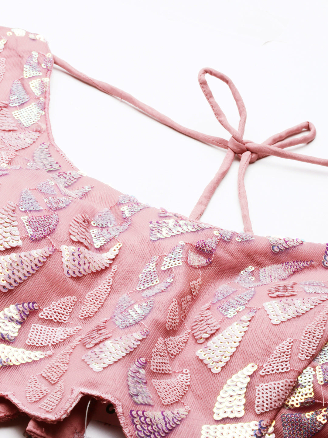 Pink Net Sequins Work Semi-Stitched Bridesmaid Lehenga