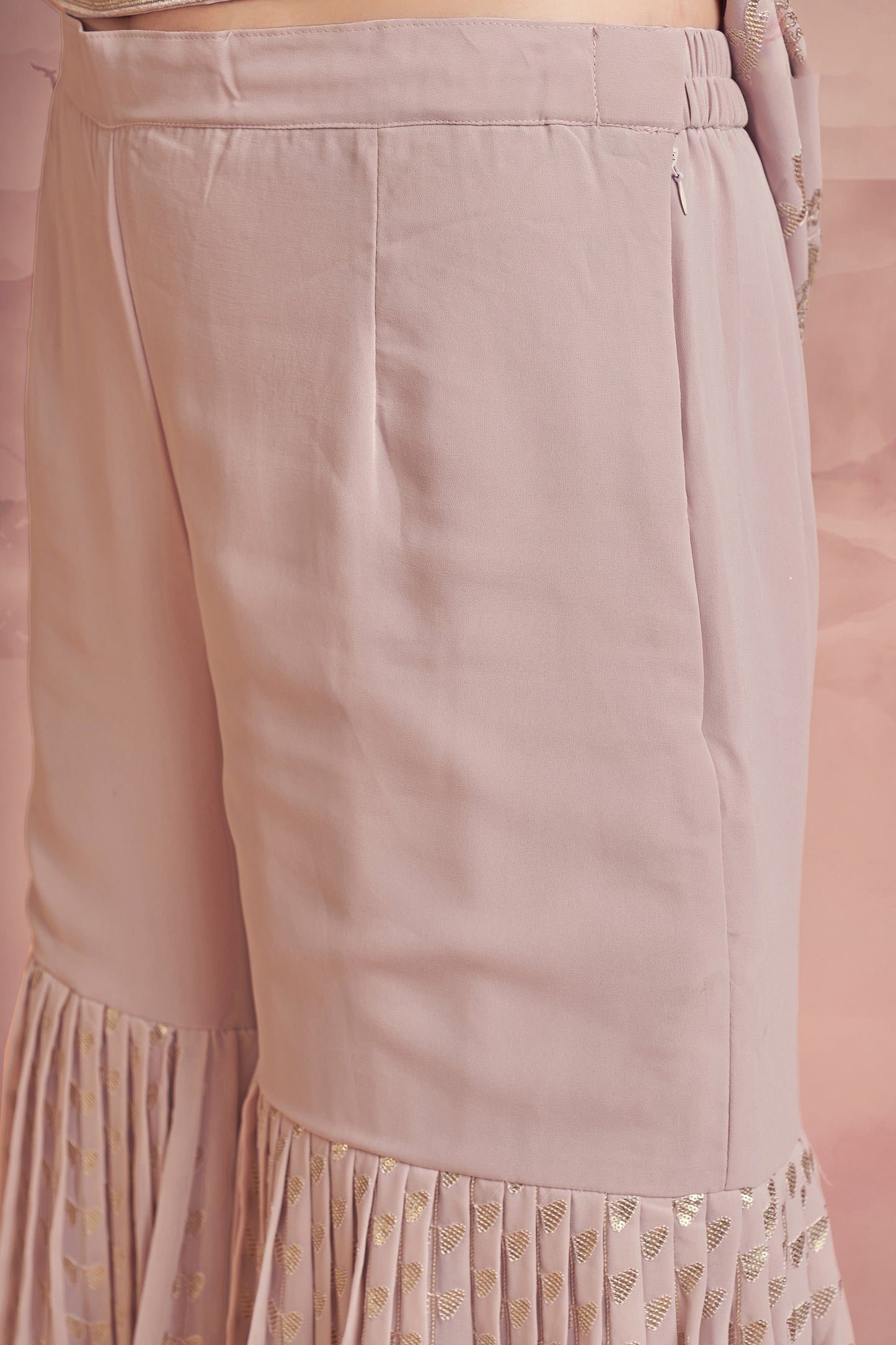 Peach Thread Embroidery Georgette Sharara for Wedding Guest