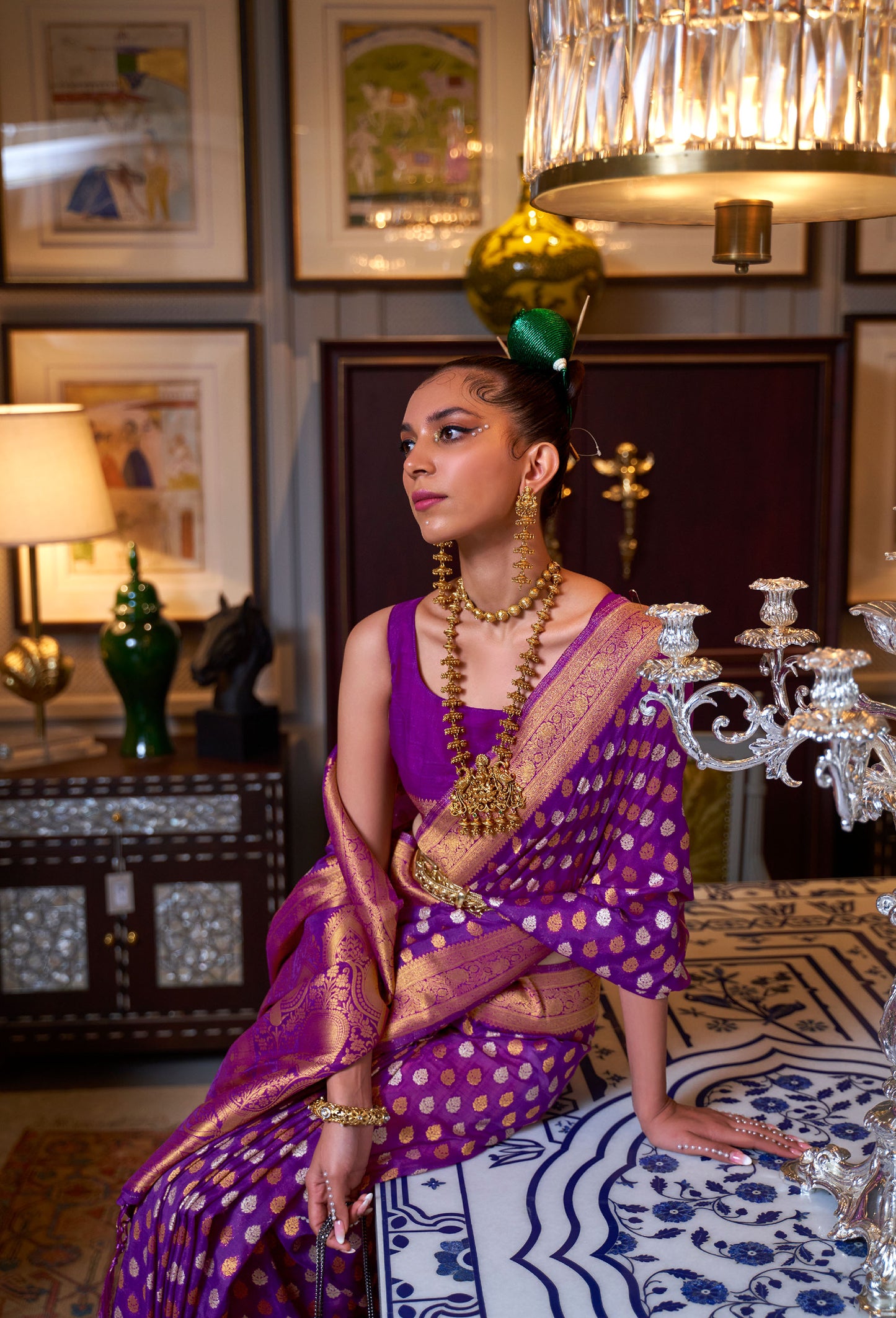 Purple Kloset Silk Pure khadi Zari woven saree