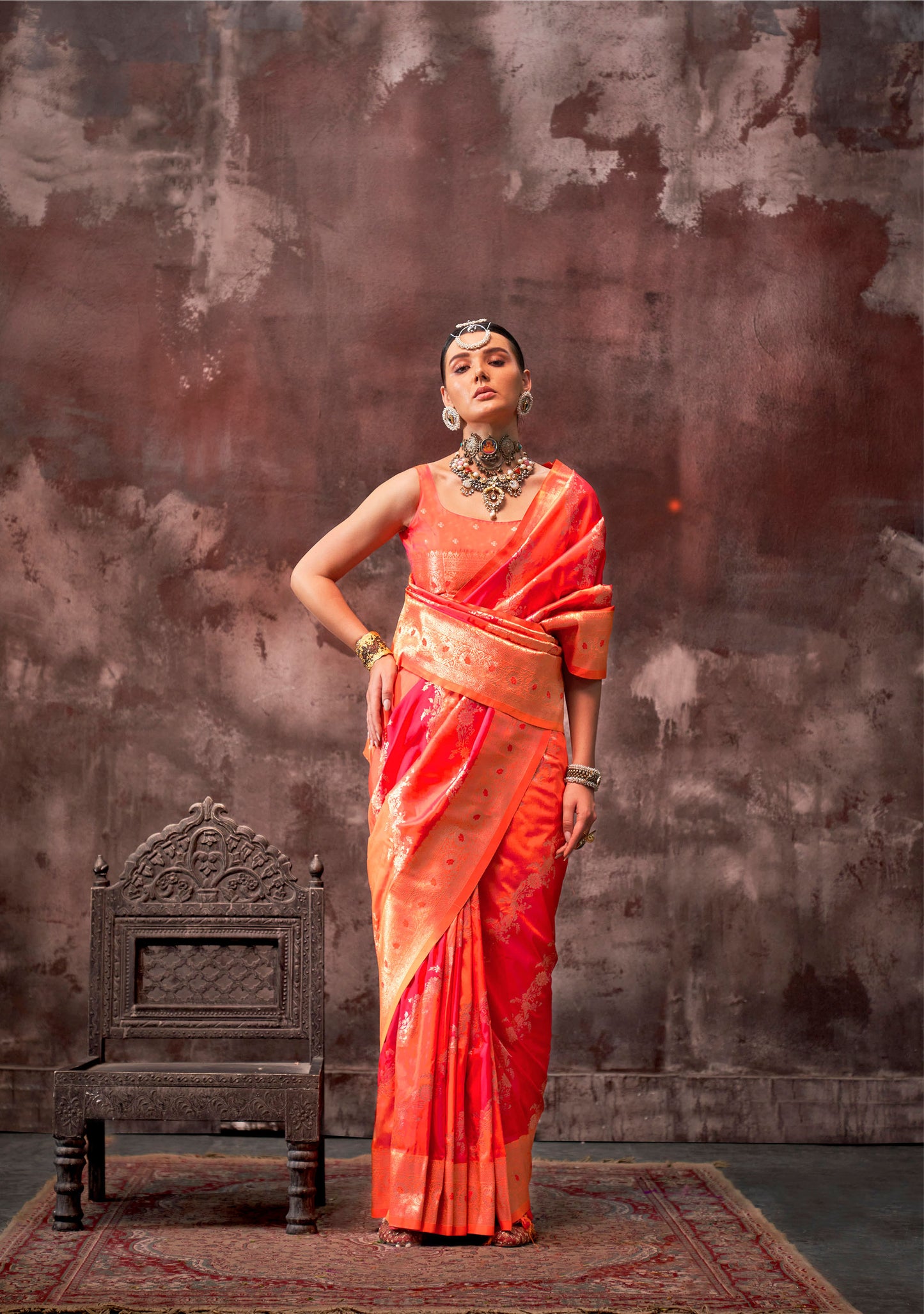 Orange Kookal Rangkaat Handloom Silk Saree