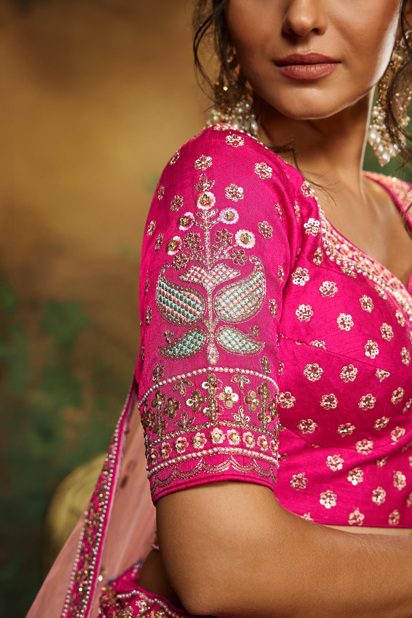 Pink Pure Silk Moti & Zarkan heavy embroidery Semi-Stitched Lehenga choli & Dupatta