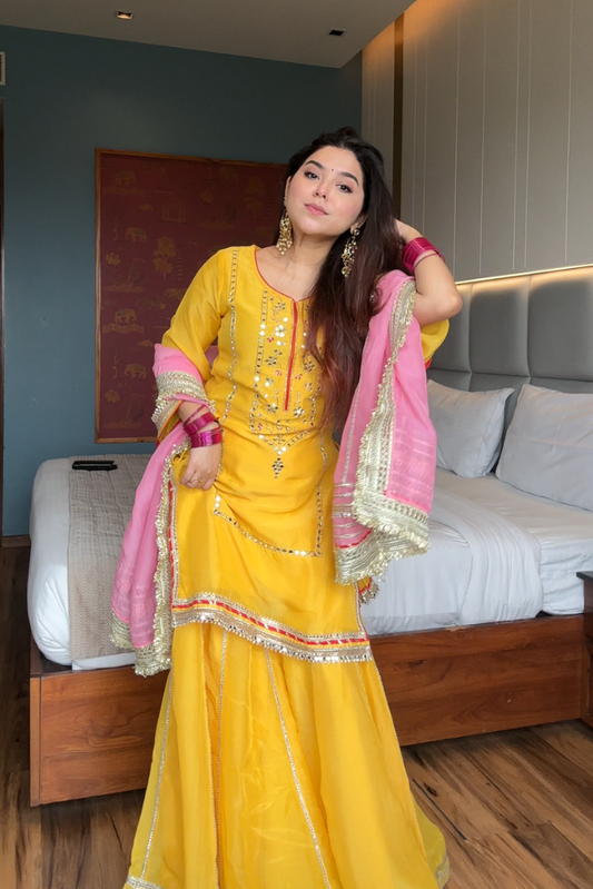 Golden Muse Yellow Organza Sharara Set