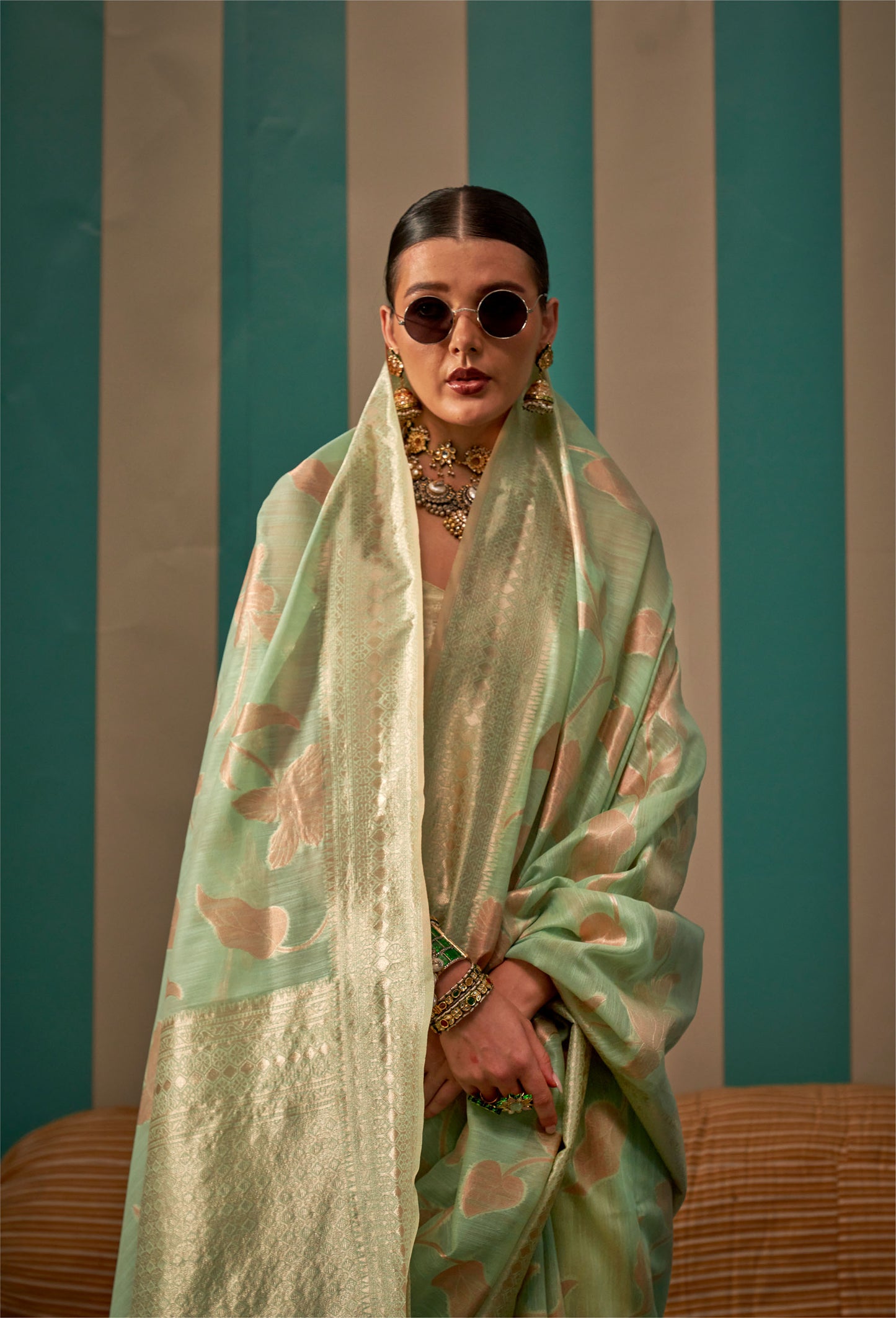 Green Kapri Linen Handloom Silk Saree