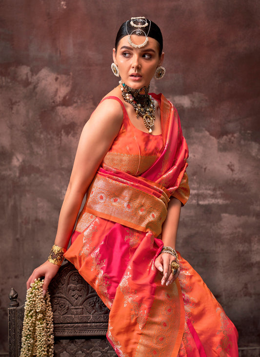 Orange Kookal Rangkaat Handloom Silk Saree