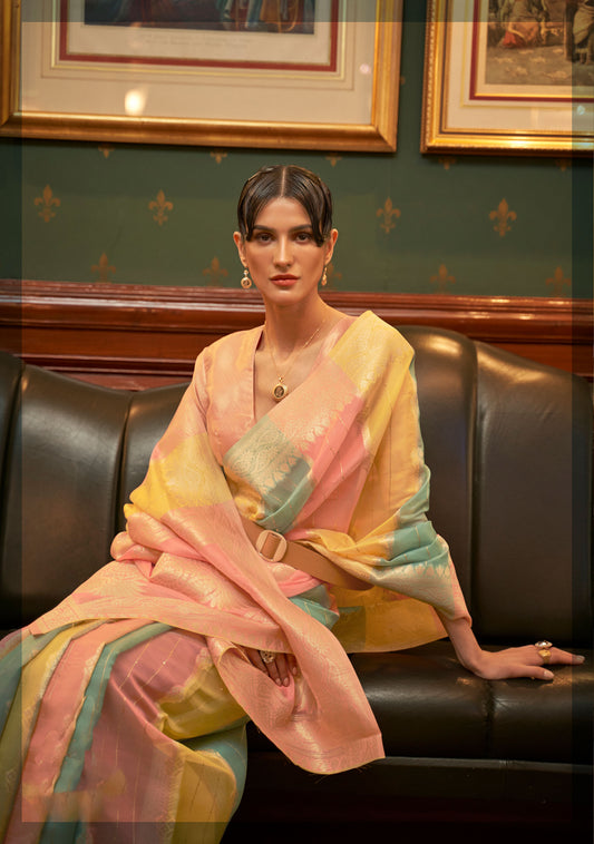 Yellow Multi color Kenzo Organza Saree
