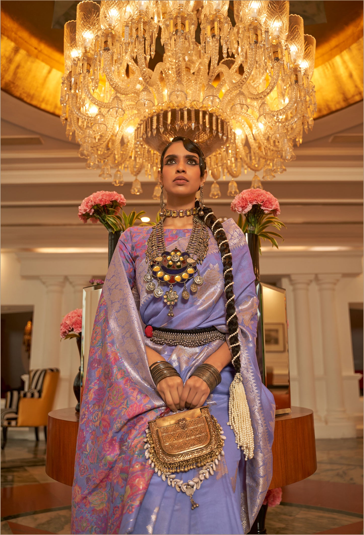 Light Purple Keerat Silk Modal Kashmiri Saree