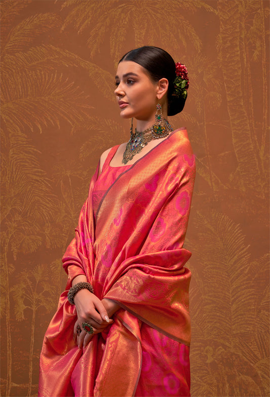 Coral Kaala Ruby Handloom Silk Saree