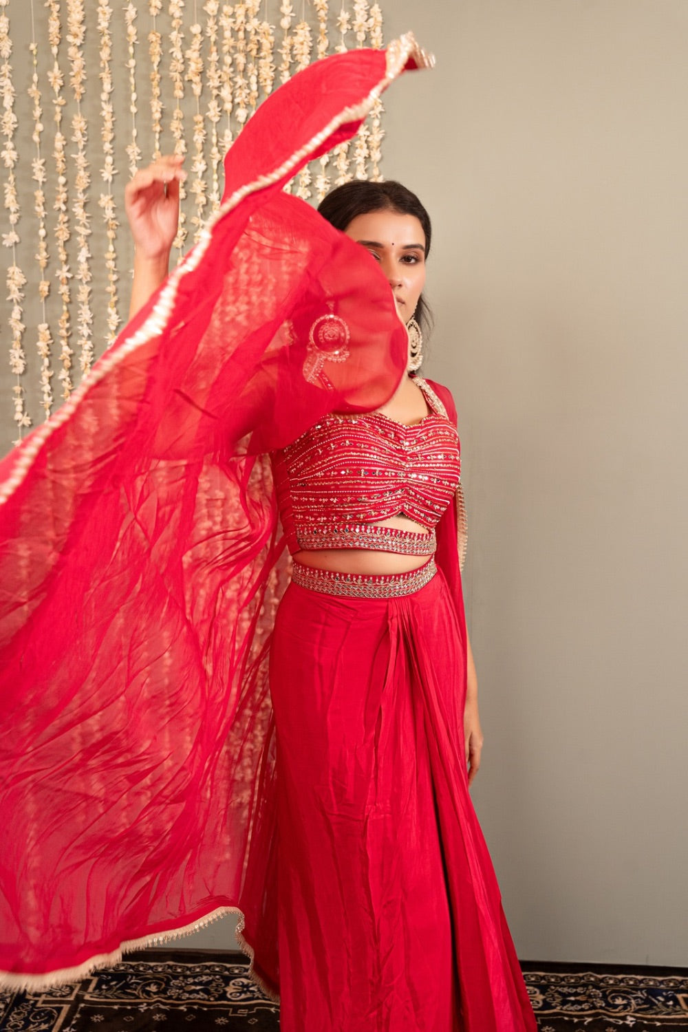 Pink gaji silk Indo western with handwork blouse