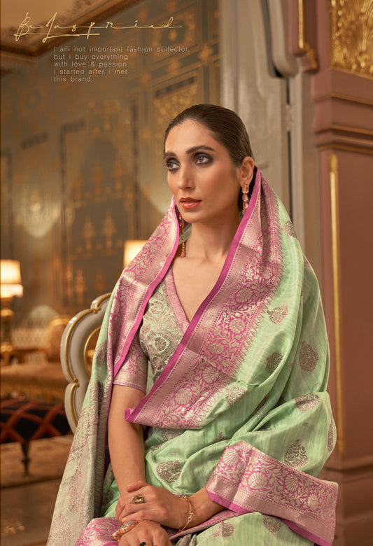 Mint Green Karmani Silk Handloom Saree