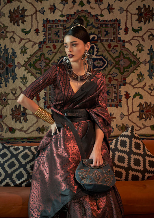 Copper Kanmani Silk Copper Zari Handloom Saree