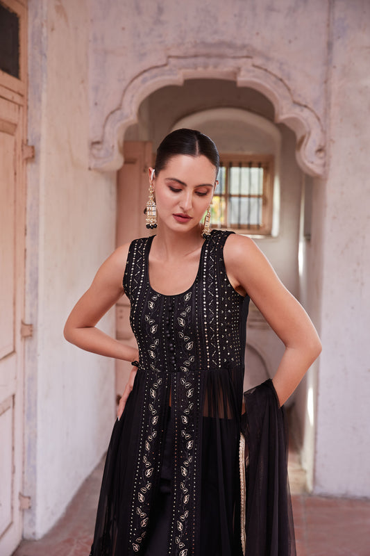 Black Georgette Zari & Sequins Embroidered Anarkali