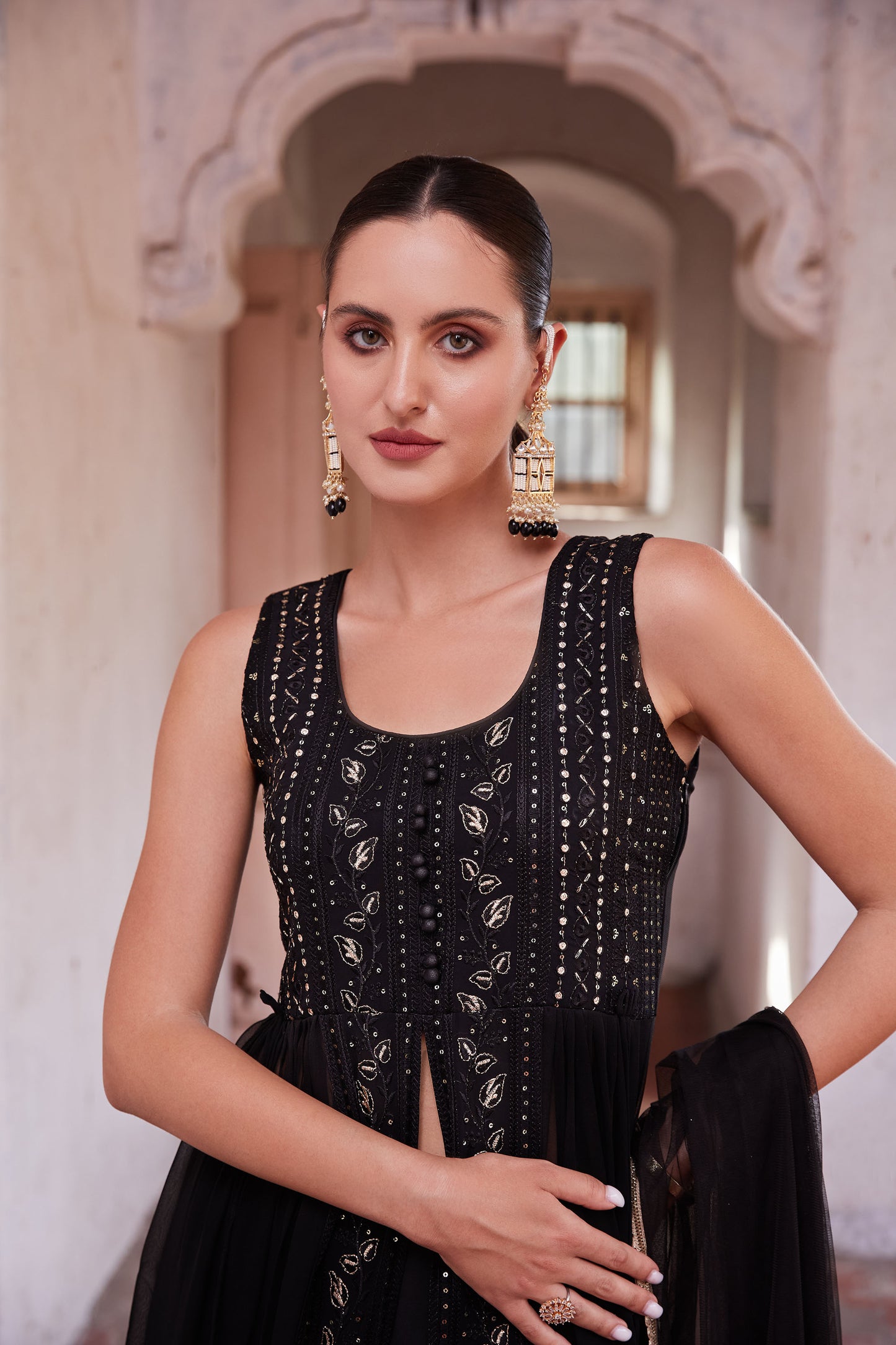 Black Georgette Zari & Sequins Embroidered Anarkali