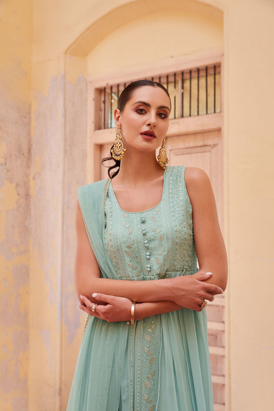 Sky Blue Georgette Zari & Sequins Embroidered Anarkali