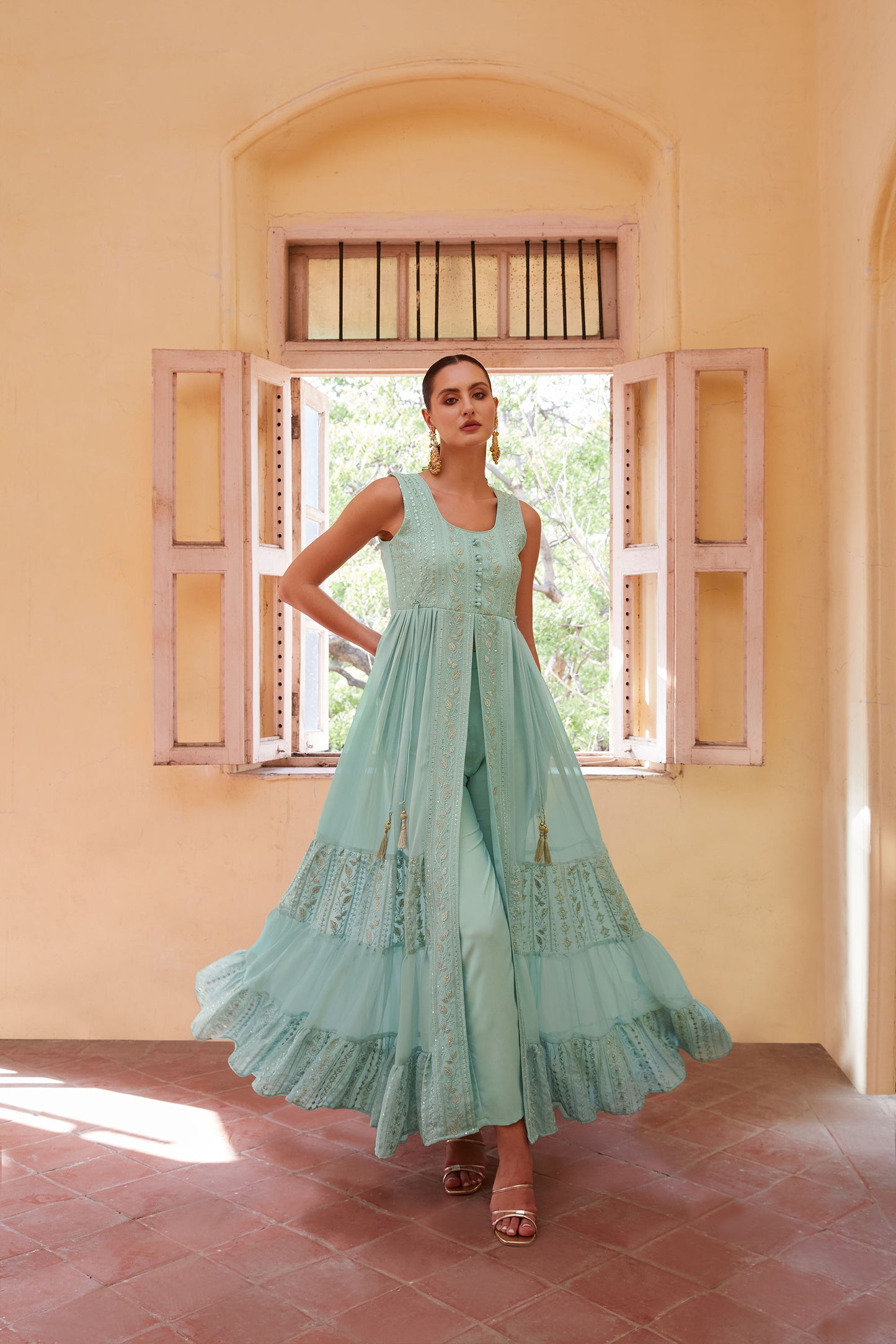 Sky Blue Georgette Zari & Sequins Embroidered Anarkali