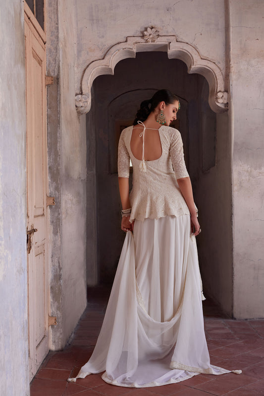 Off White Georgette Zari & Sequins Embroidered Festive Sharara