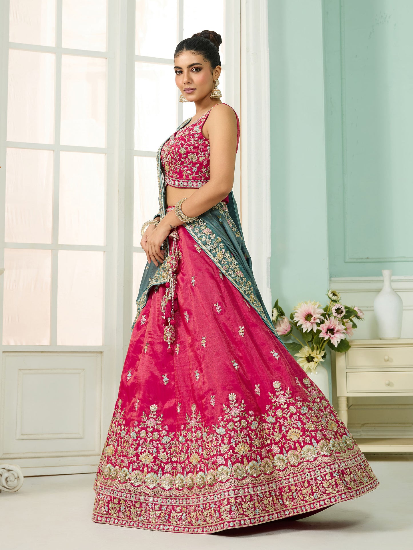 Pink Cosmos Silk Sequins Embroidery Bridesmaid Lehenga