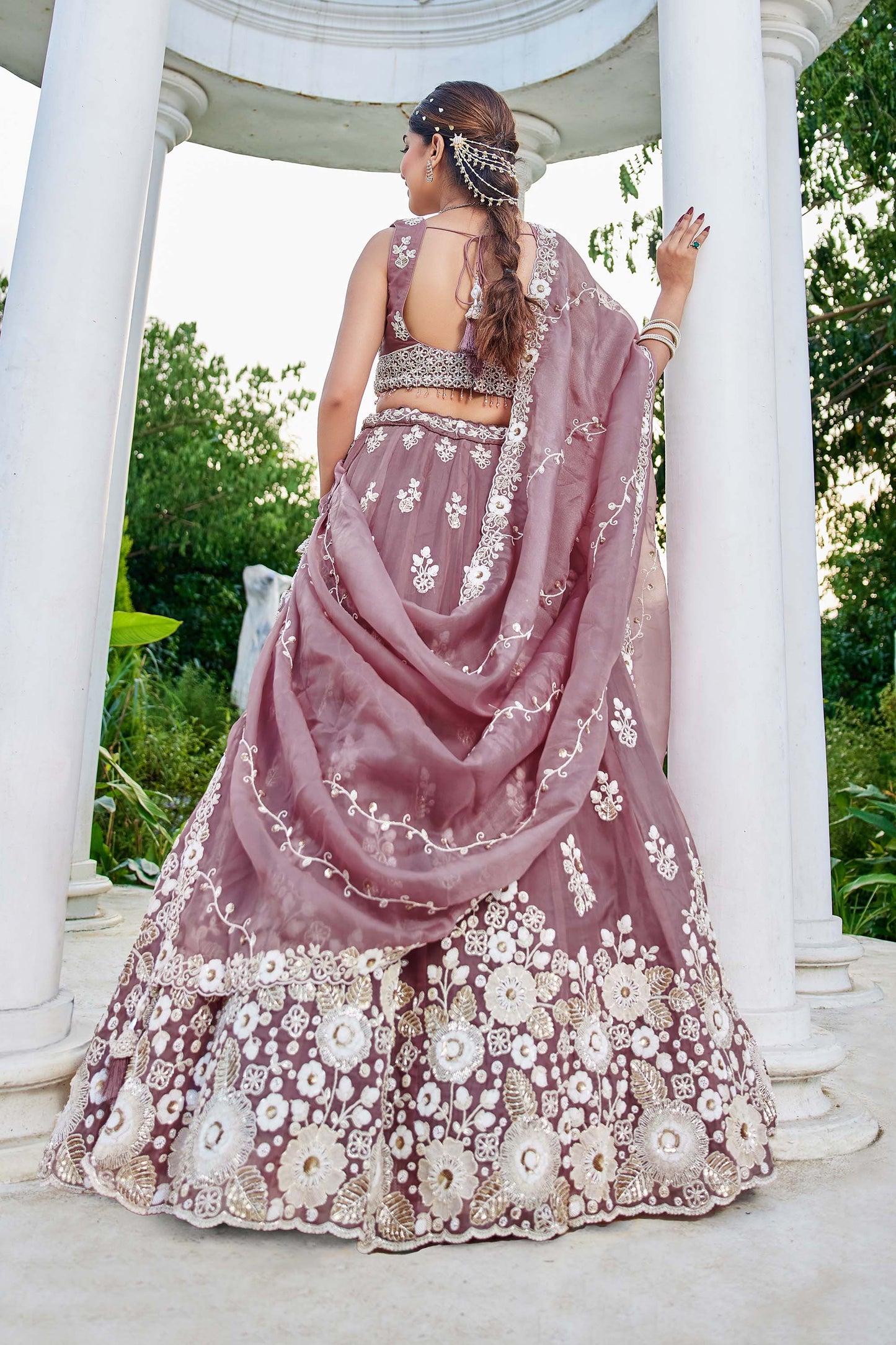 Lavender Organza Beads & Sequins Embroidered Ready to Wear Engagement Lehenga