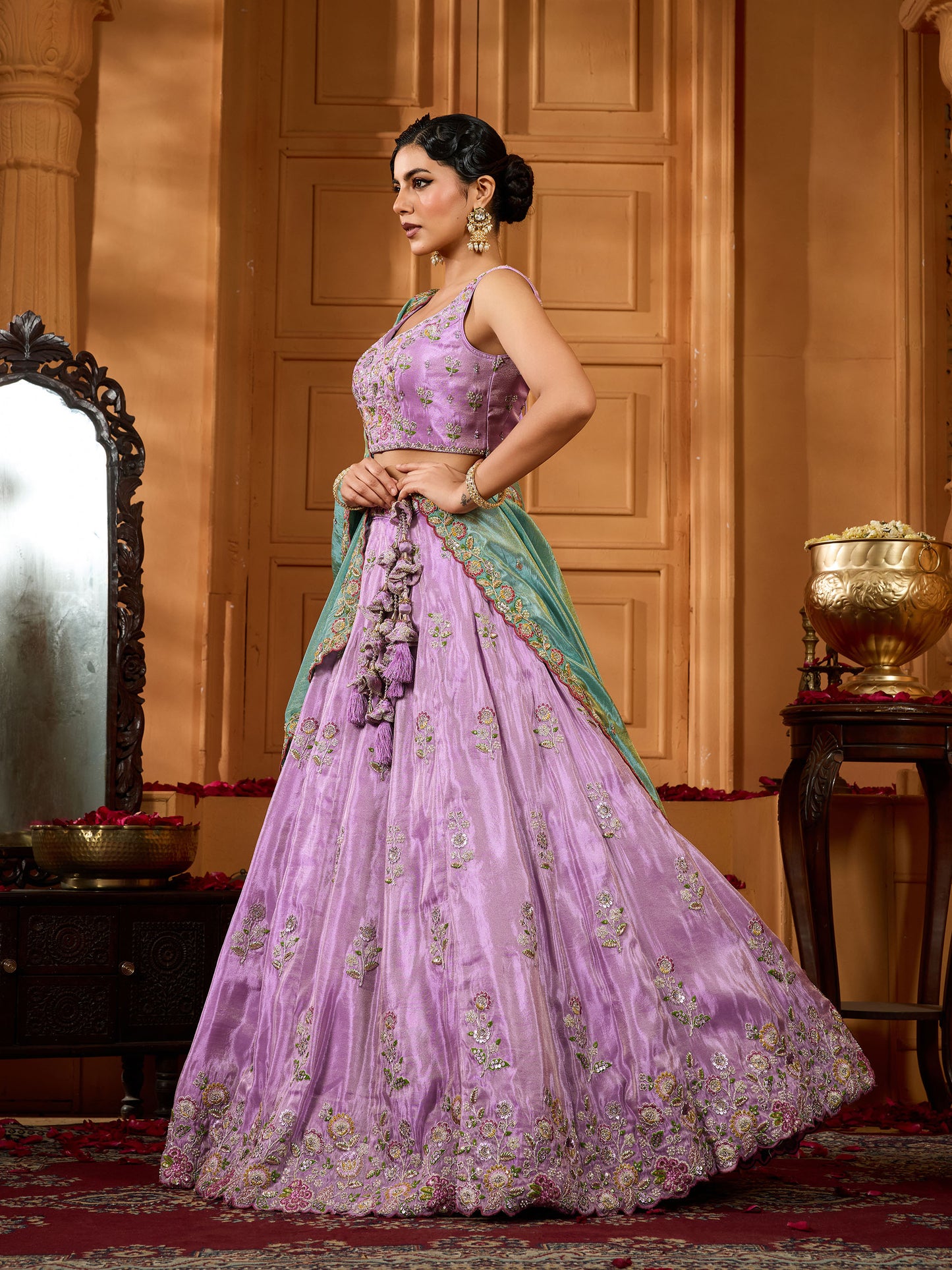 Lavender Silk Sequins Embroidery Lehenga for Sangeet