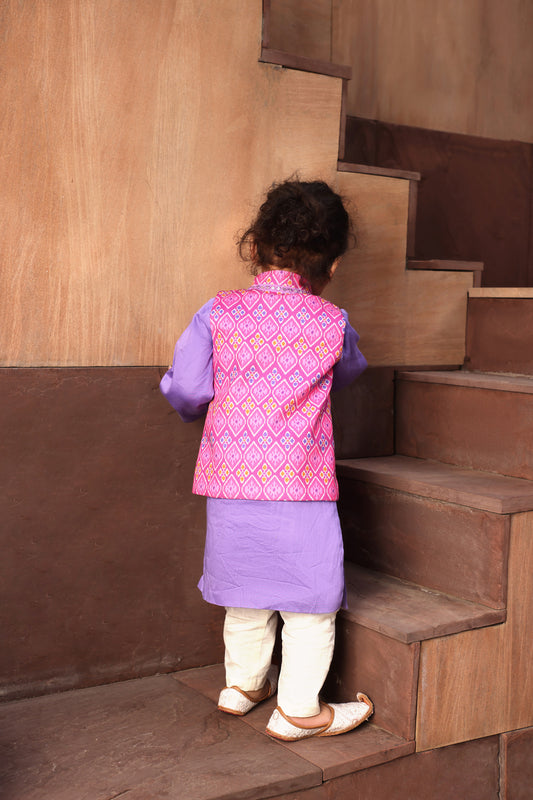 Pink Patola Printed Nehru Jacket Set