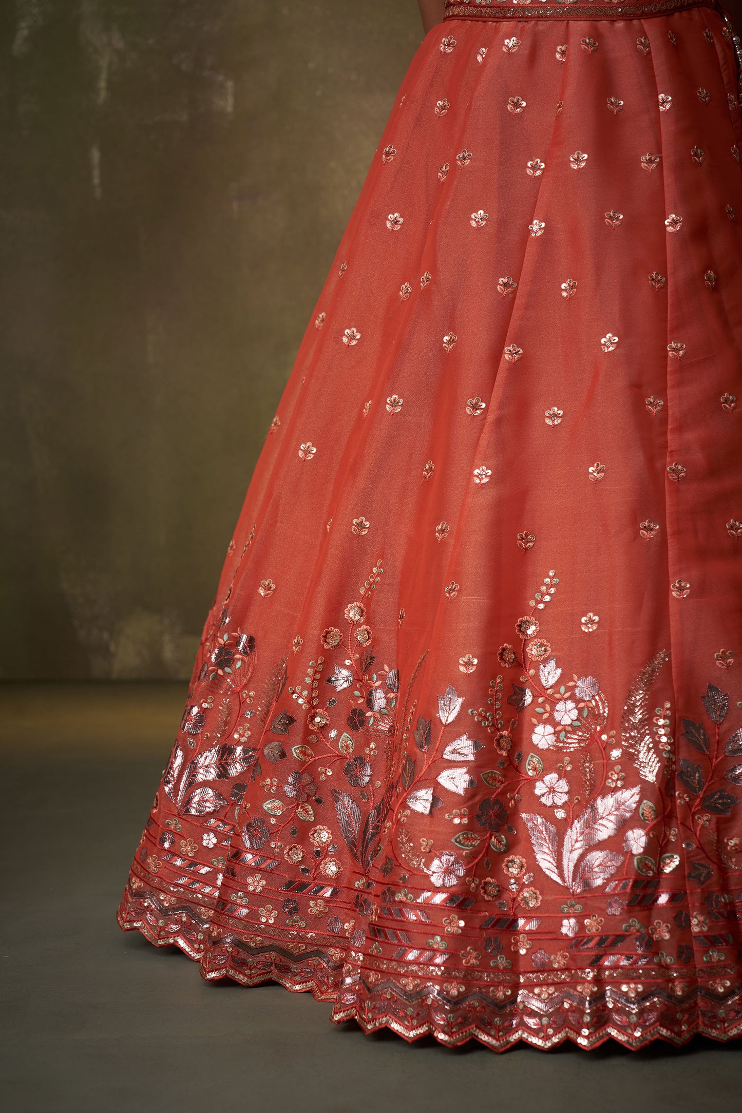 Orange Organza Sequins & Gota Embroidery Bridesmaid Lehenga