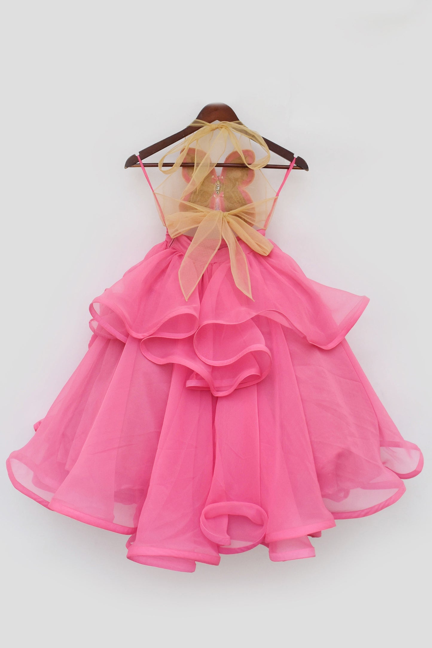 Pink Ruffel Skirt with Embroidered Butterfly Top