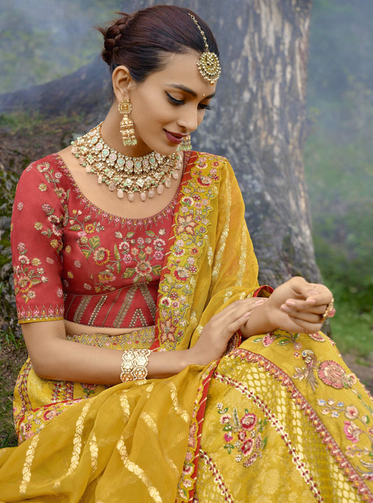 Yellow Silk Gota Embroidered Bridesmaid Lehenga Choli