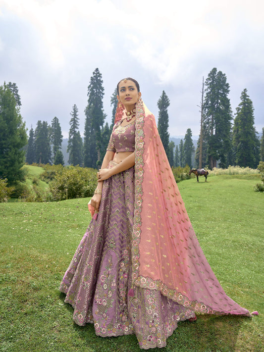 Mauve Silk Gota Embroidered Bridesmaid Lehenga Choli