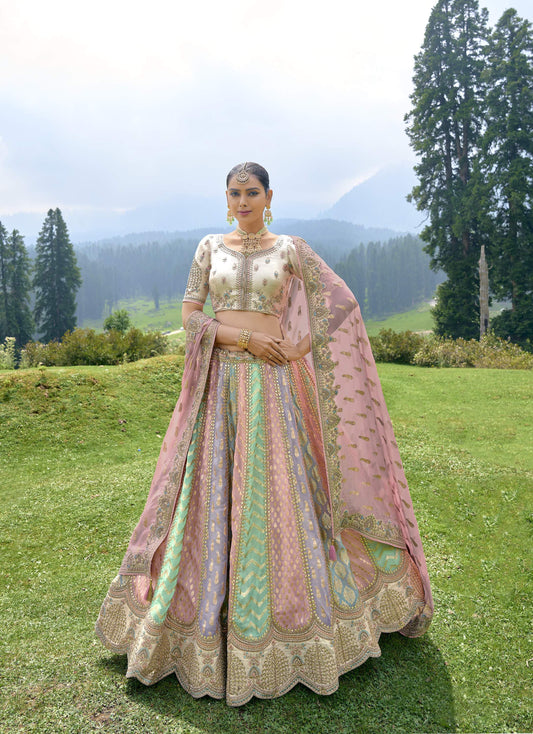 Blush Pink Silk Gota Embroidered Bridesmaid Lehenga Choli