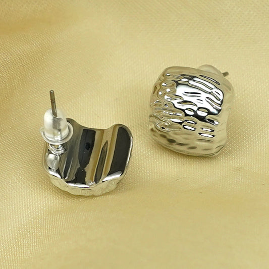 Zevar Club Silver Tone Hammered Textured Square Stud Earrings for Women