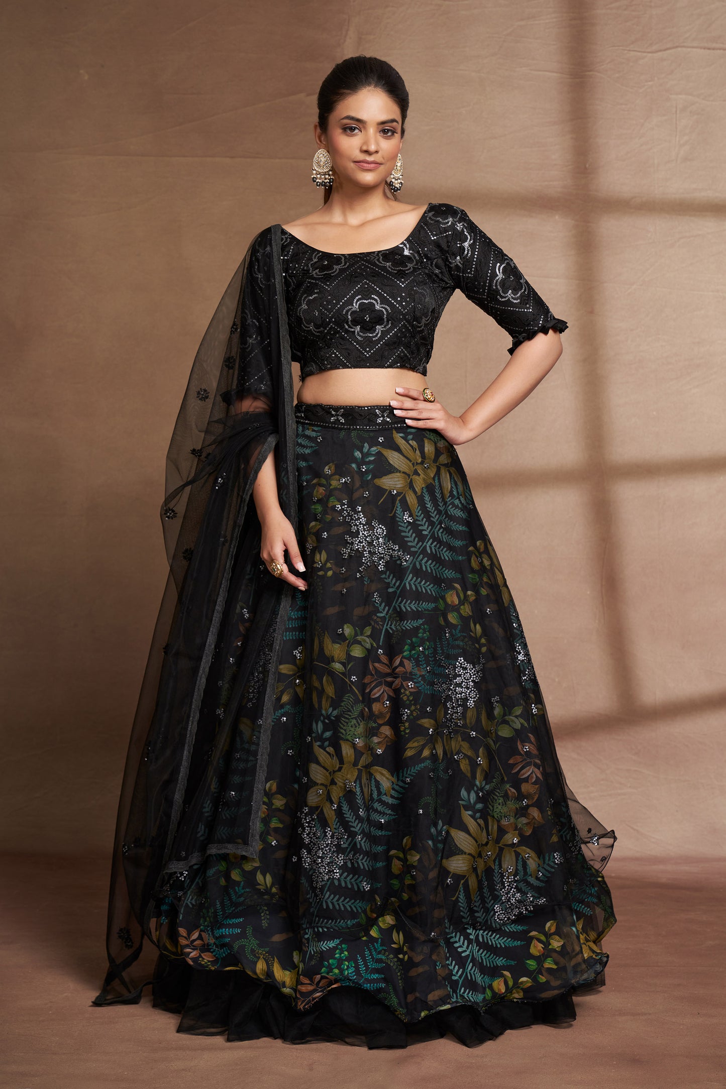 Black Organza & Net Sequins Embroidery Party Wear Lehenga