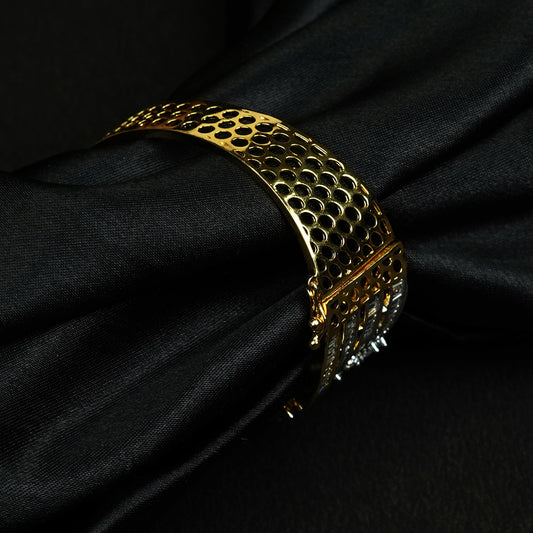 Zevar Club 22K Gold-Plated Handcrafted Statement Bracelet with AAA Cubic Zirconia Leaf Cluster Design