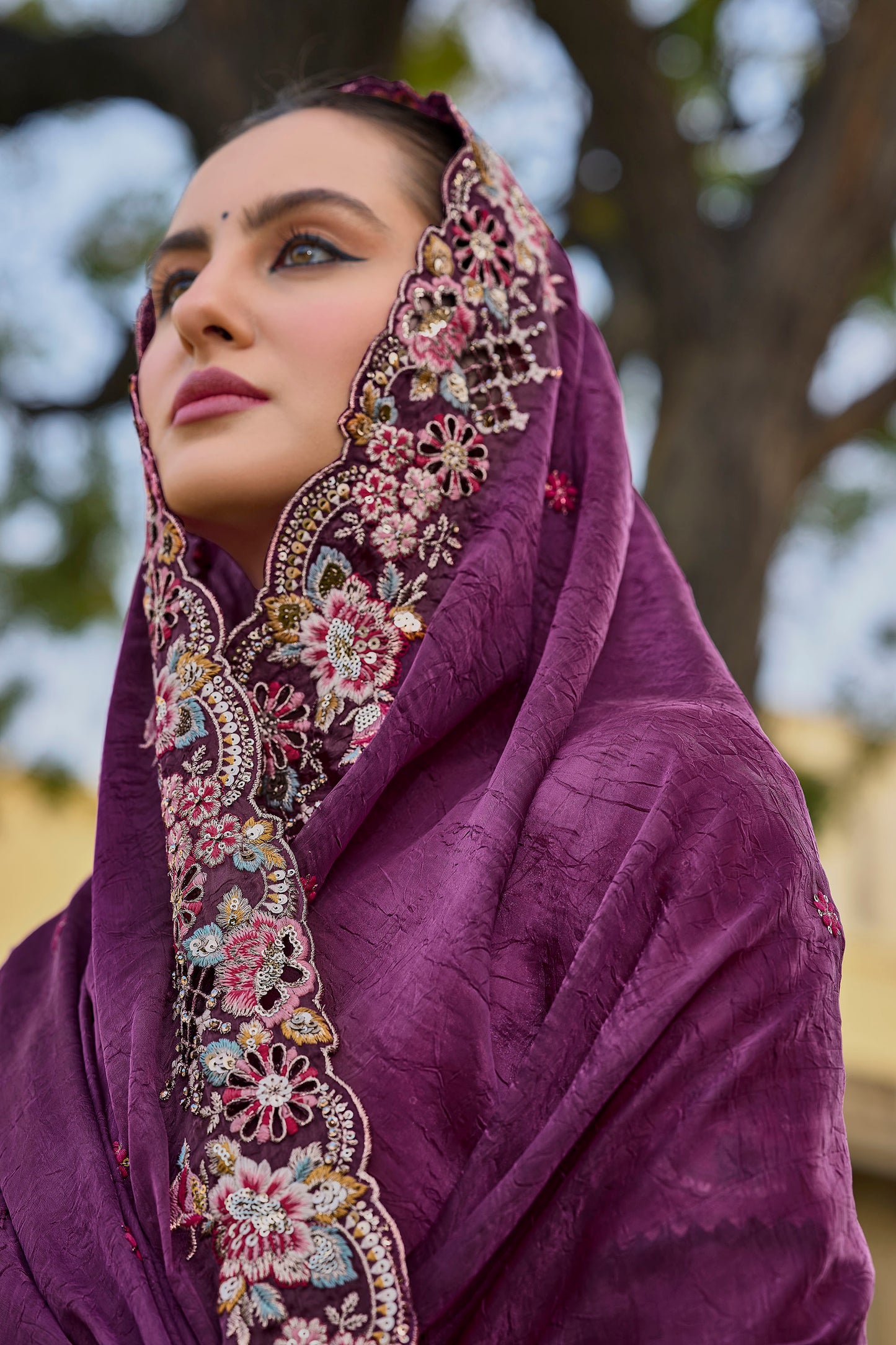 Purple Art Silk With Stone & Cut Work Festive Saree