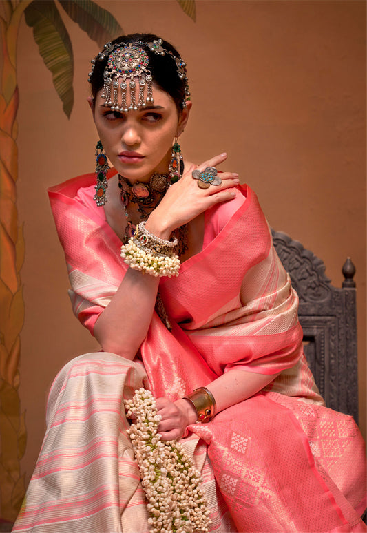 Pink and Peach Kalamari Handloom Silk Saree