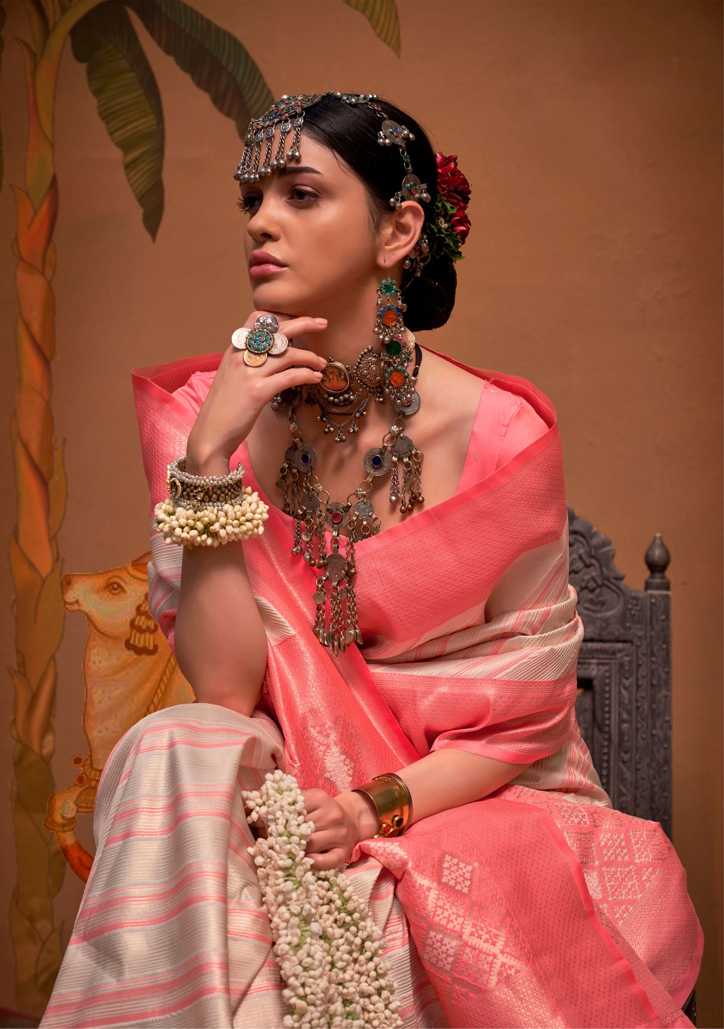 Pink and Peach Kalamari Handloom Silk Saree