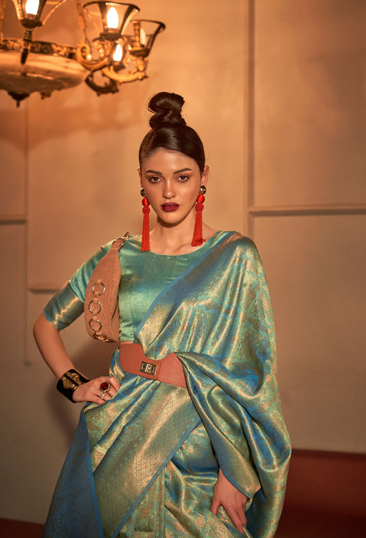 Green Kanvi Senses Two Tone Handloom Weaving Silk Saree