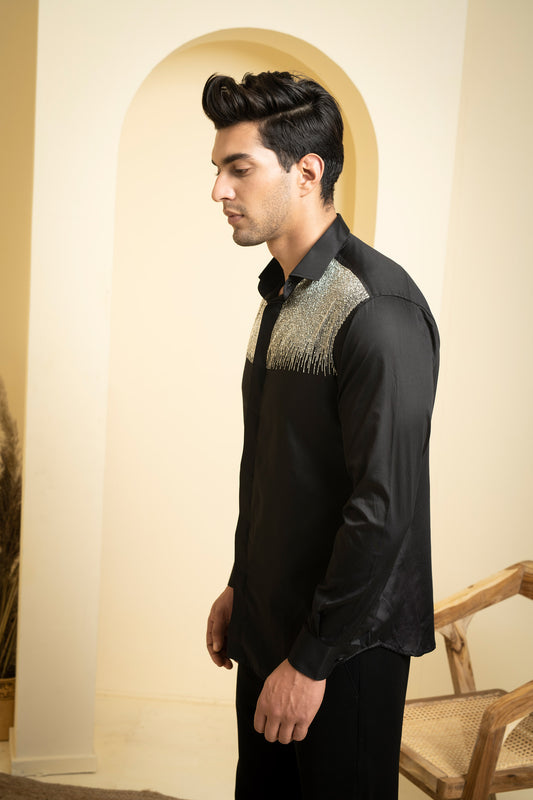 Black Giza Cotton Glare Sangeet Shirt