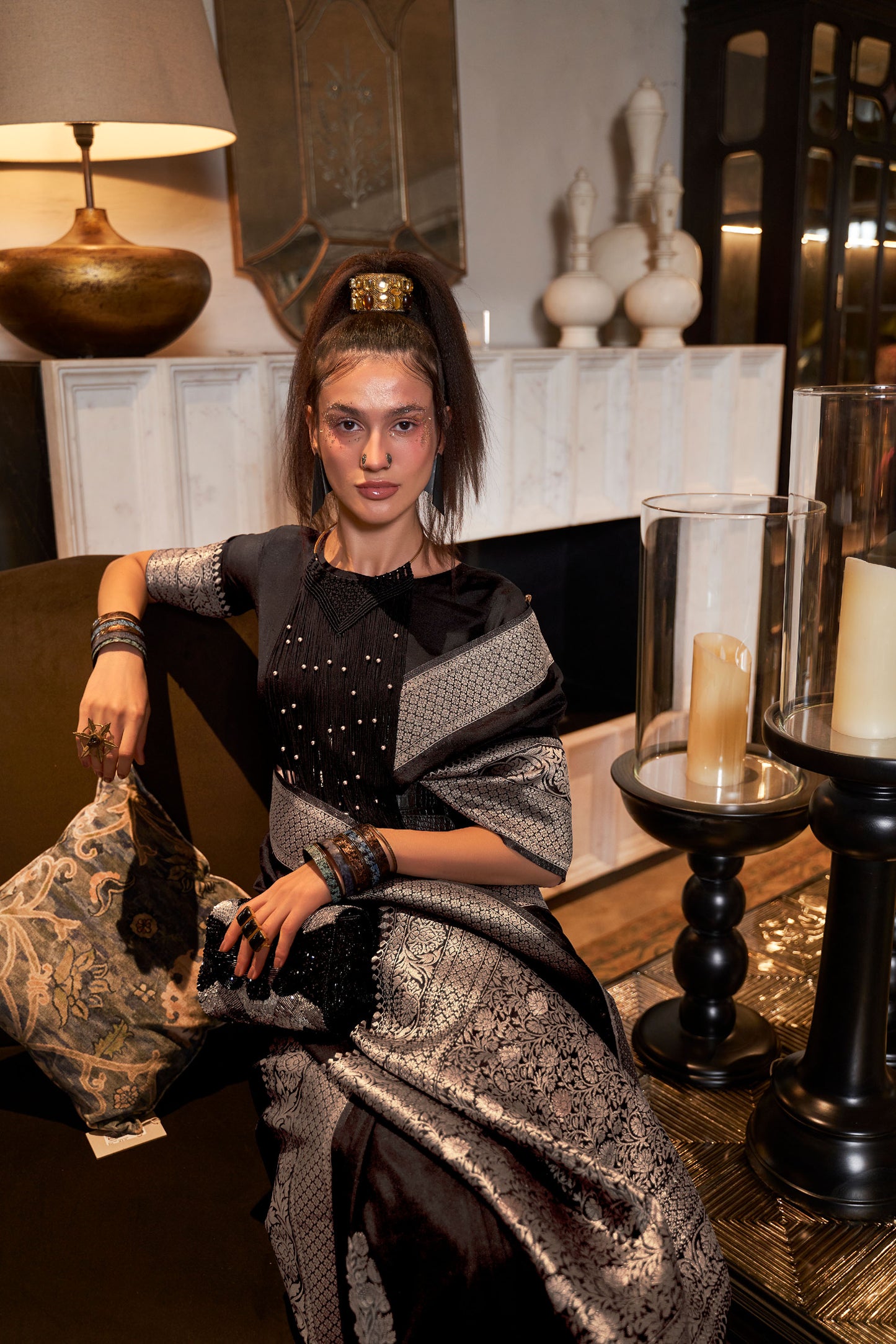 Black Korsa Georgette Pure Khadi Nylon saree