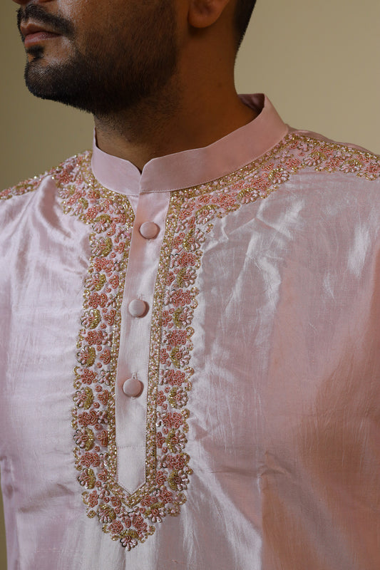 Pink Dupion Silk Intricate Embroidered Festive ( only Kurta )