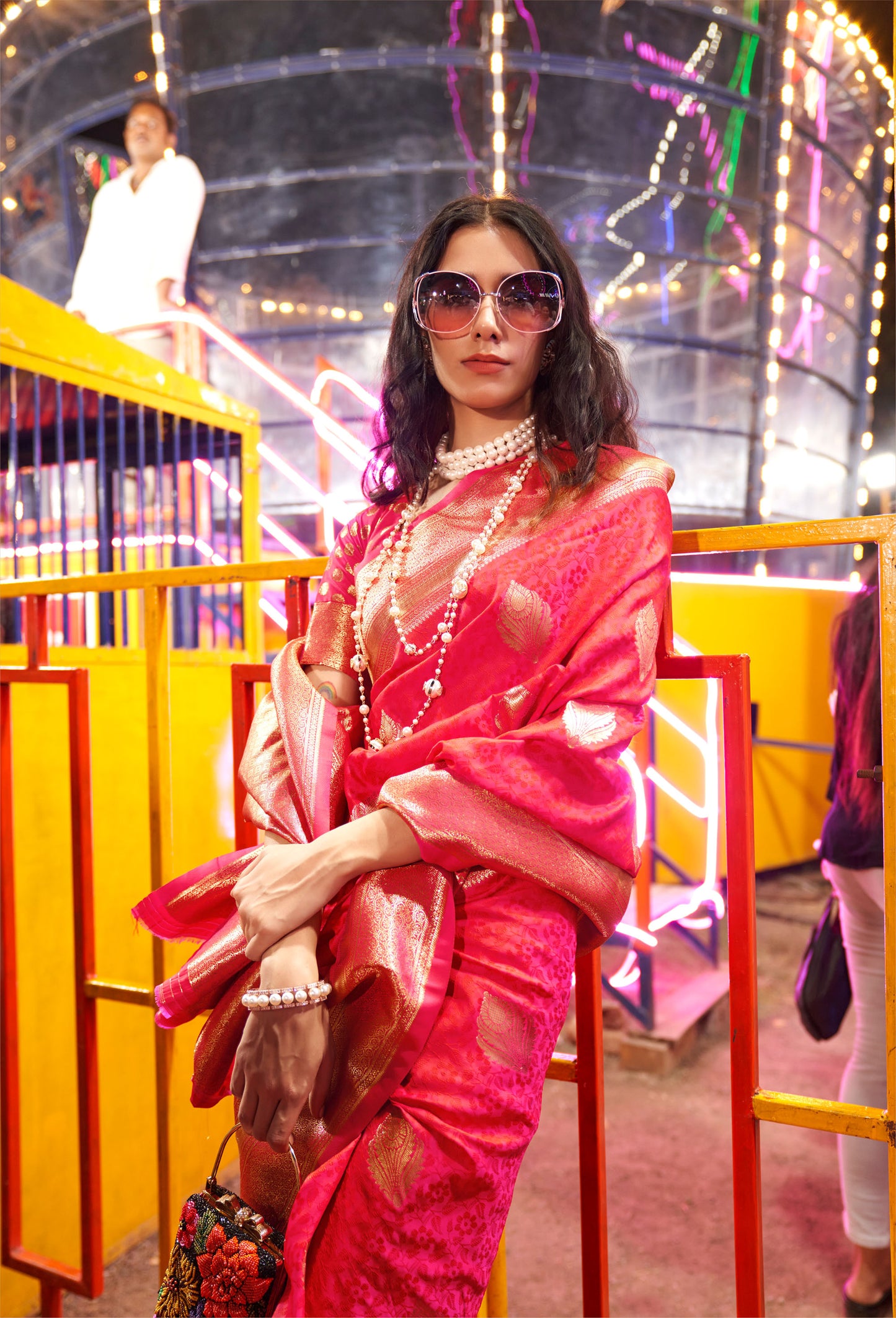 Coral Peach Karnival Handloom Silk Saree