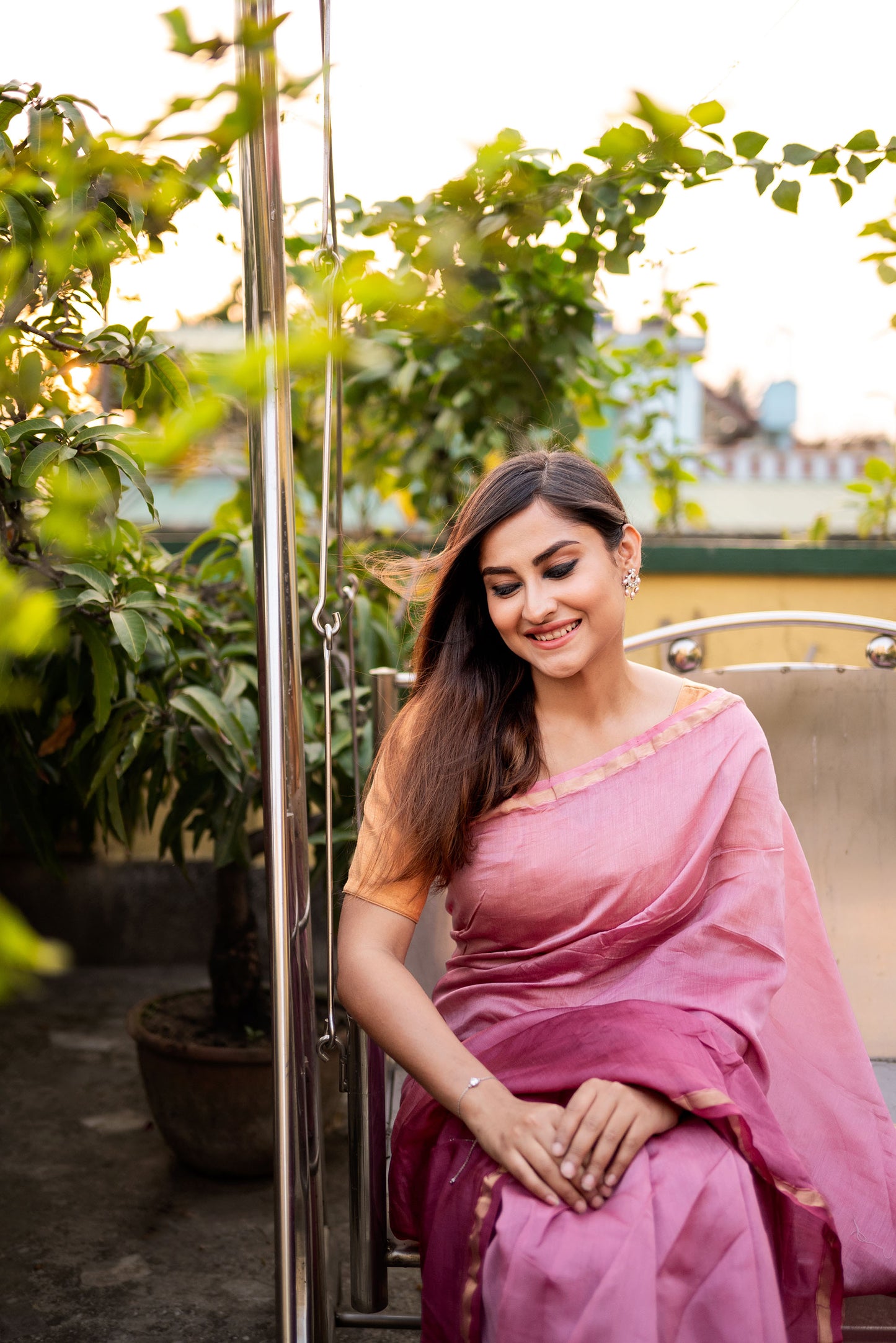 Purple ombre chanderi silk saree