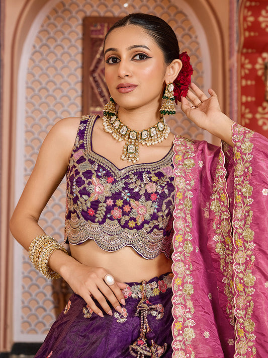 Purple Tissue Sequins embroidery Bridesmaid Lehenga Choli