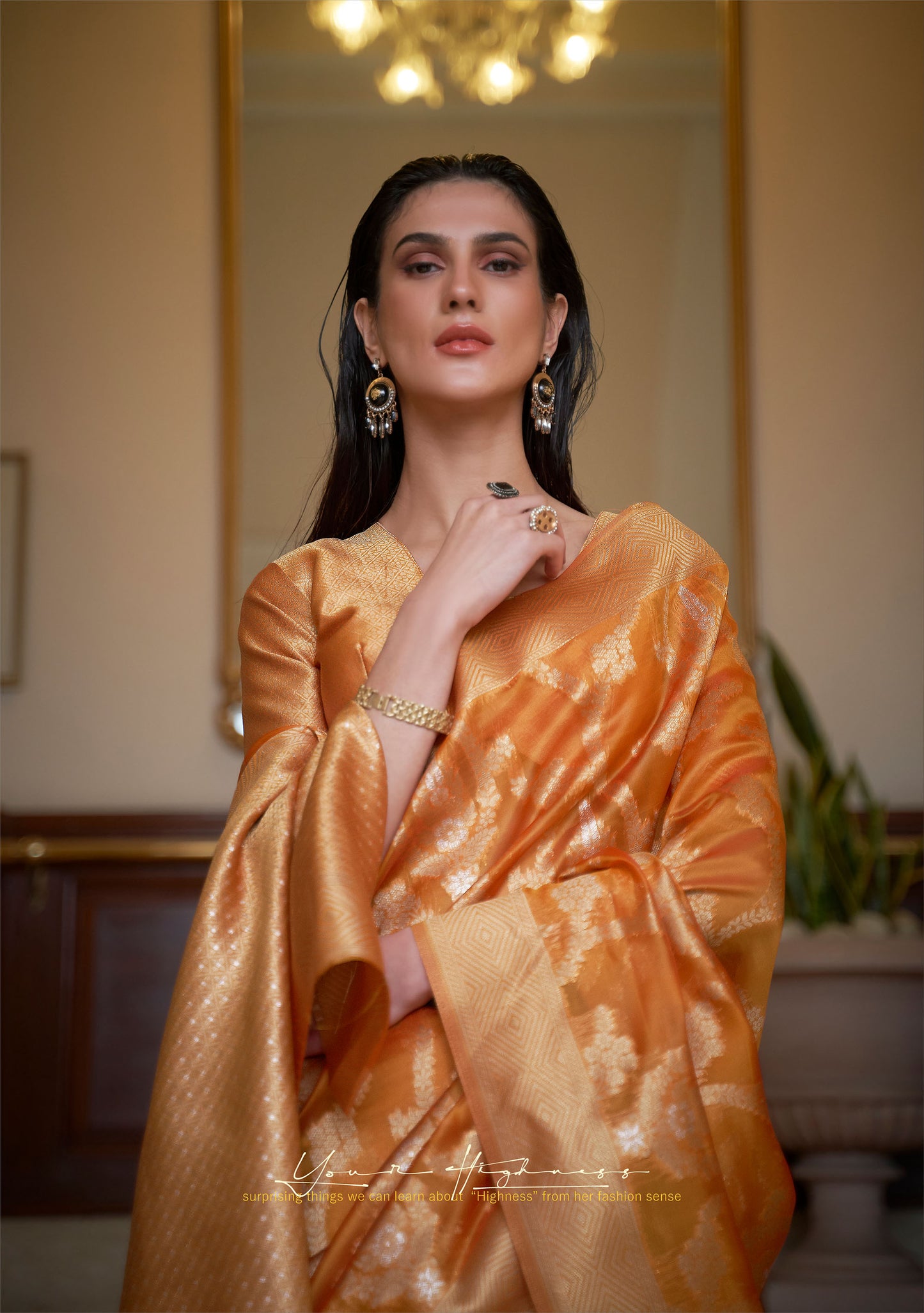 Orange Keesha Organza Two tone Handloom Saree