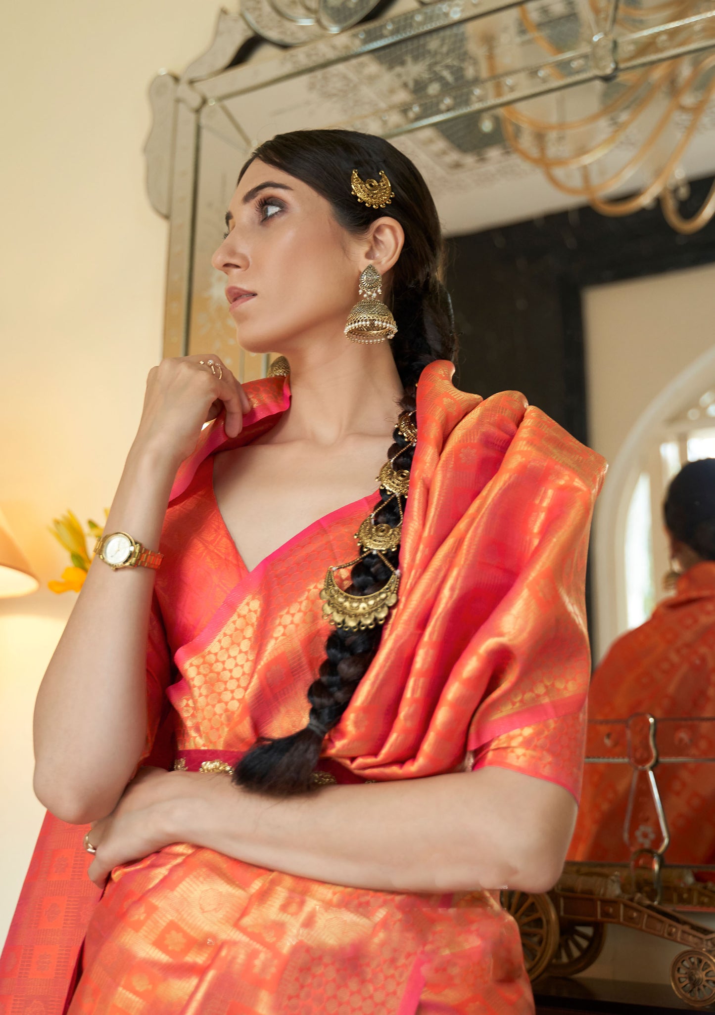 Orange Kaabha Silk Handloom Saree