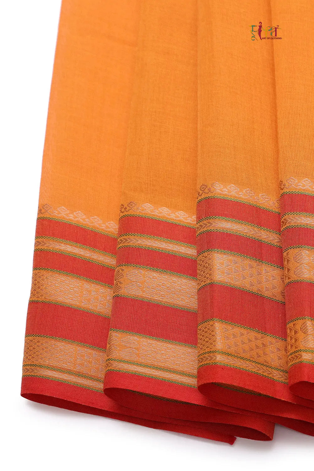 Handloom Atomic Orange Pure Cotton Kanchi Saree