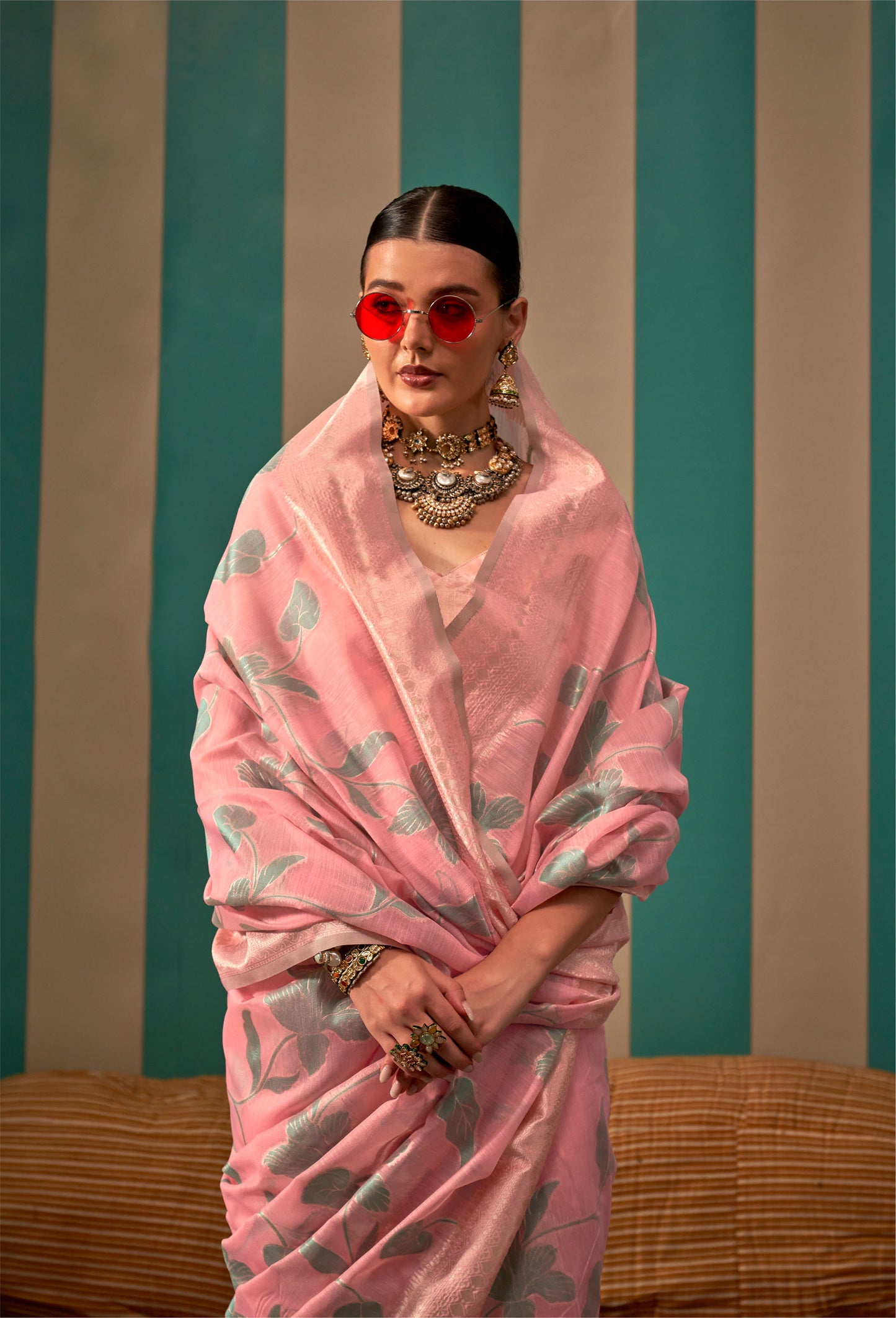 Light Coral Kapri Linen Handloom Silk Saree