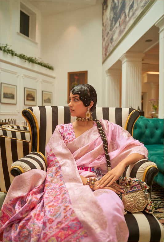 Light Pink Keerat Silk Modal Kashmiri Saree