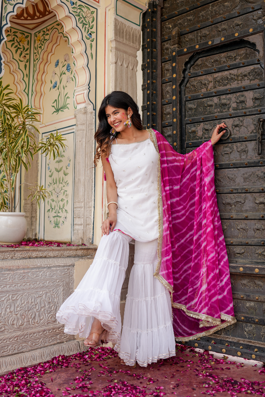Rangrez White Chiffon Festive Sharara Set